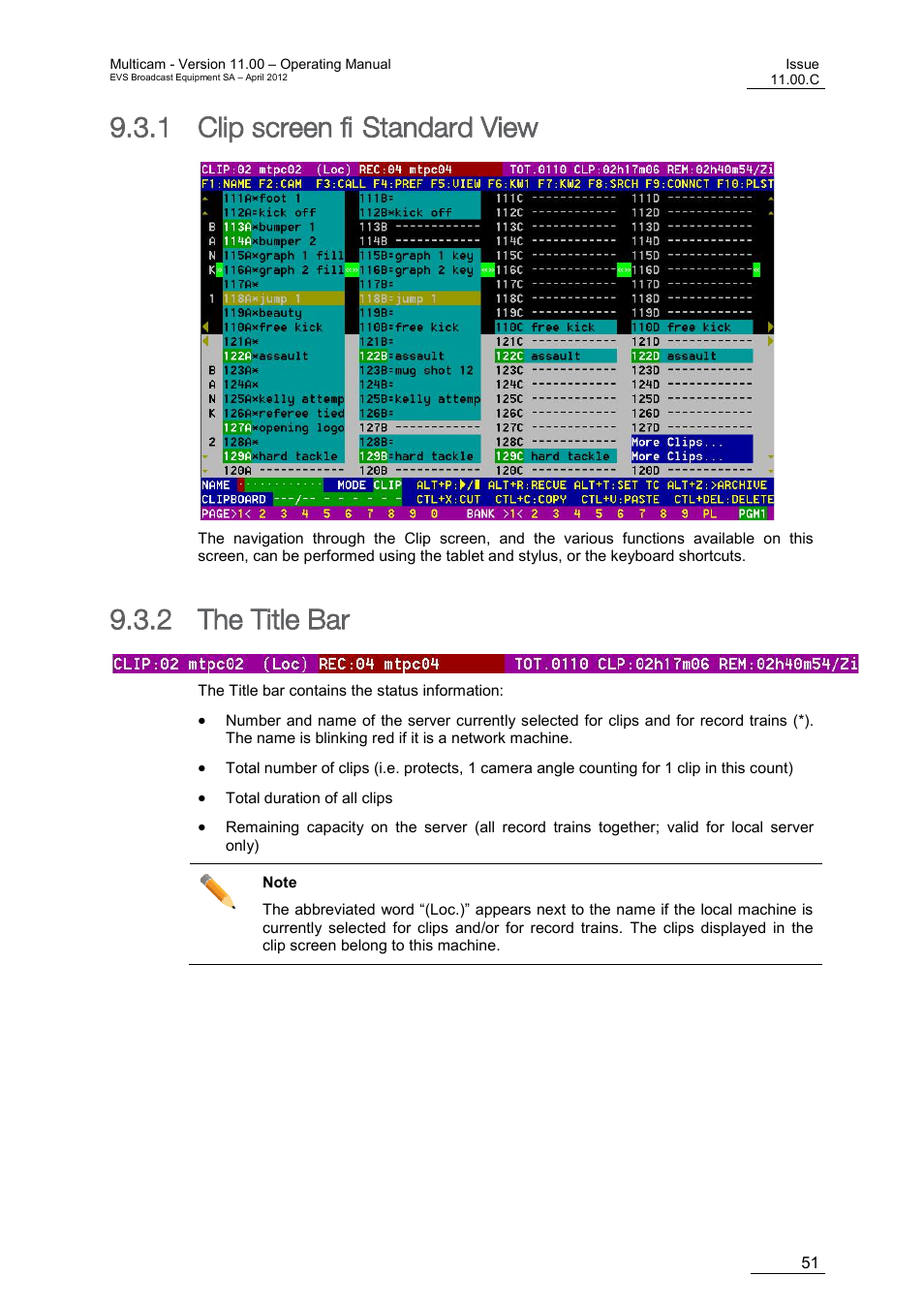 Clip screen – standard view, The title bar, 1 clip screen – standard view | 2 the title bar | EVS MulticamLSM Version 11.00 Operating Manual User Manual | Page 61 / 199