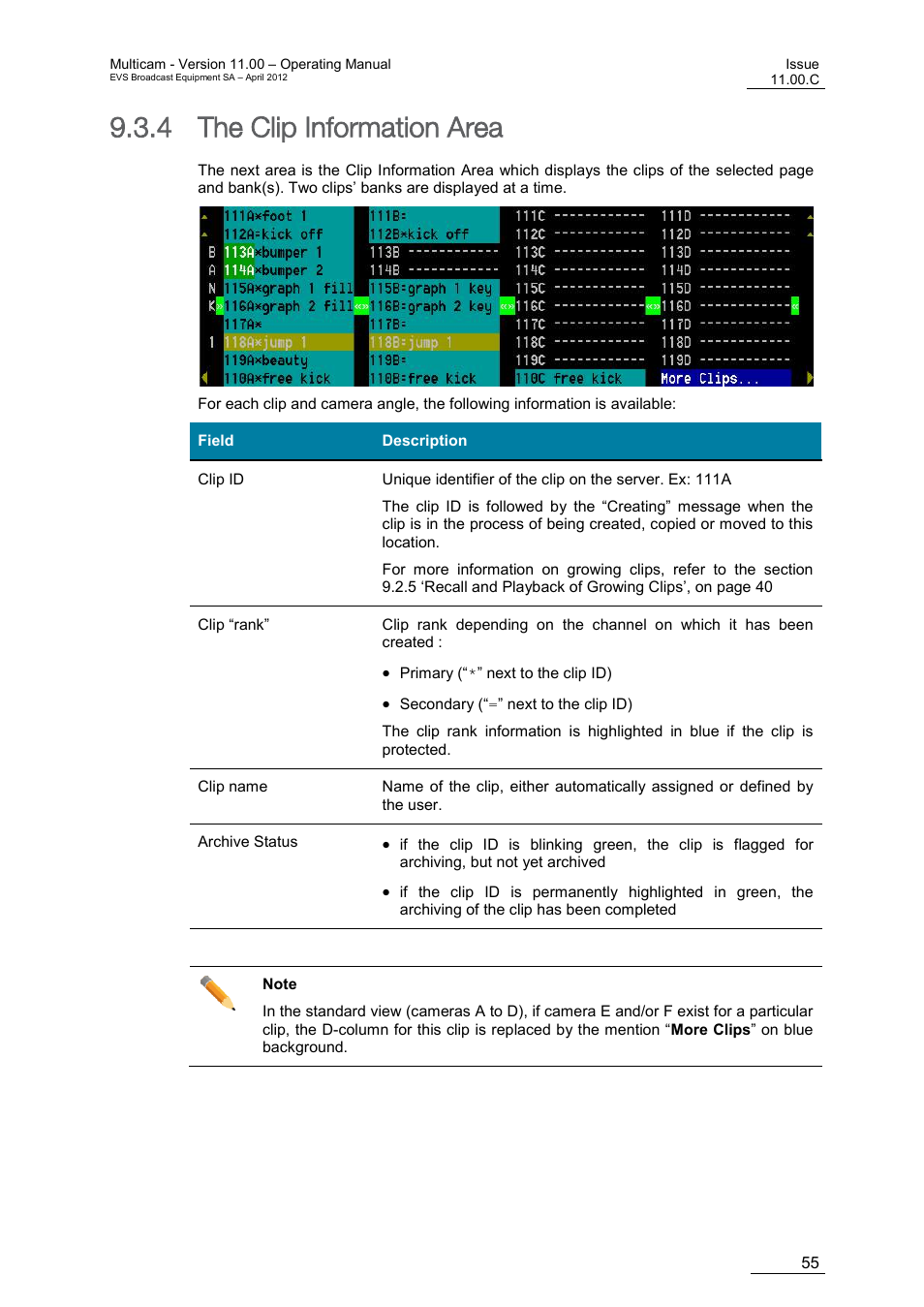 The clip information area, 4 the clip information area | EVS MulticamLSM Version 11.00 Operating Manual User Manual | Page 65 / 199