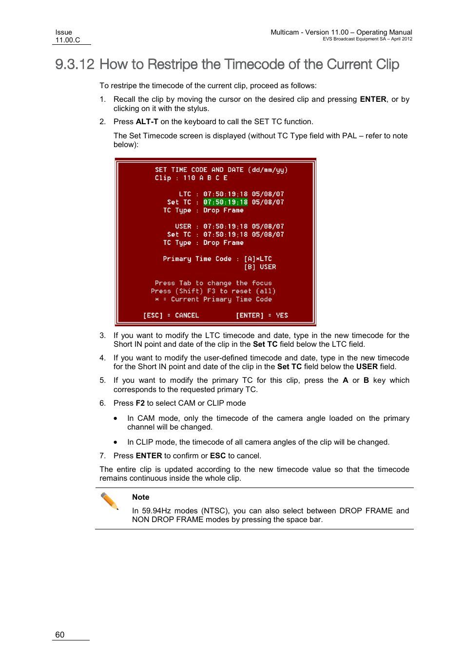 How to restripe the timecode of the current clip, E 60 | EVS MulticamLSM Version 11.00 Operating Manual User Manual | Page 70 / 199