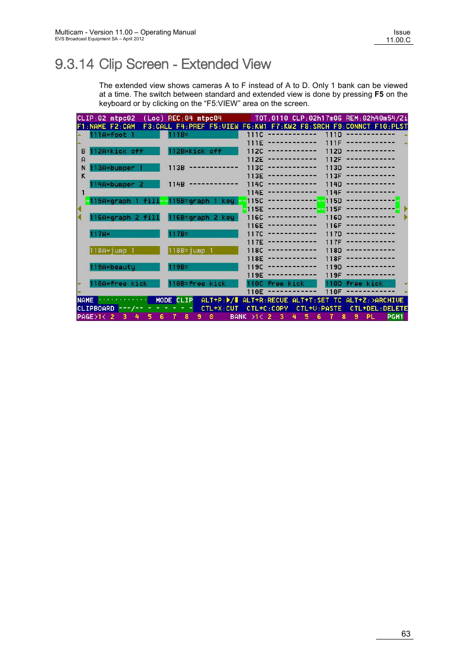 Clip screen - extended view, Clip screen – extended view, On 9.3.14 ‘clip screen – extended view | Age 63, 14 clip screen - extended view | EVS MulticamLSM Version 11.00 Operating Manual User Manual | Page 73 / 199