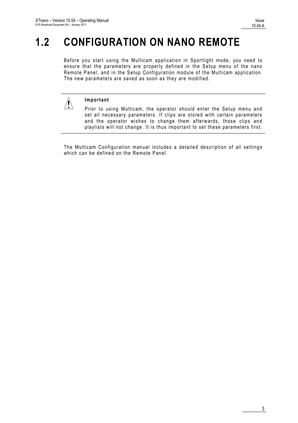 2 configuration on nano remote, Mote | EVS XTnano Version 10.04 - January 2011 Operation Manual User Manual | Page 11 / 98