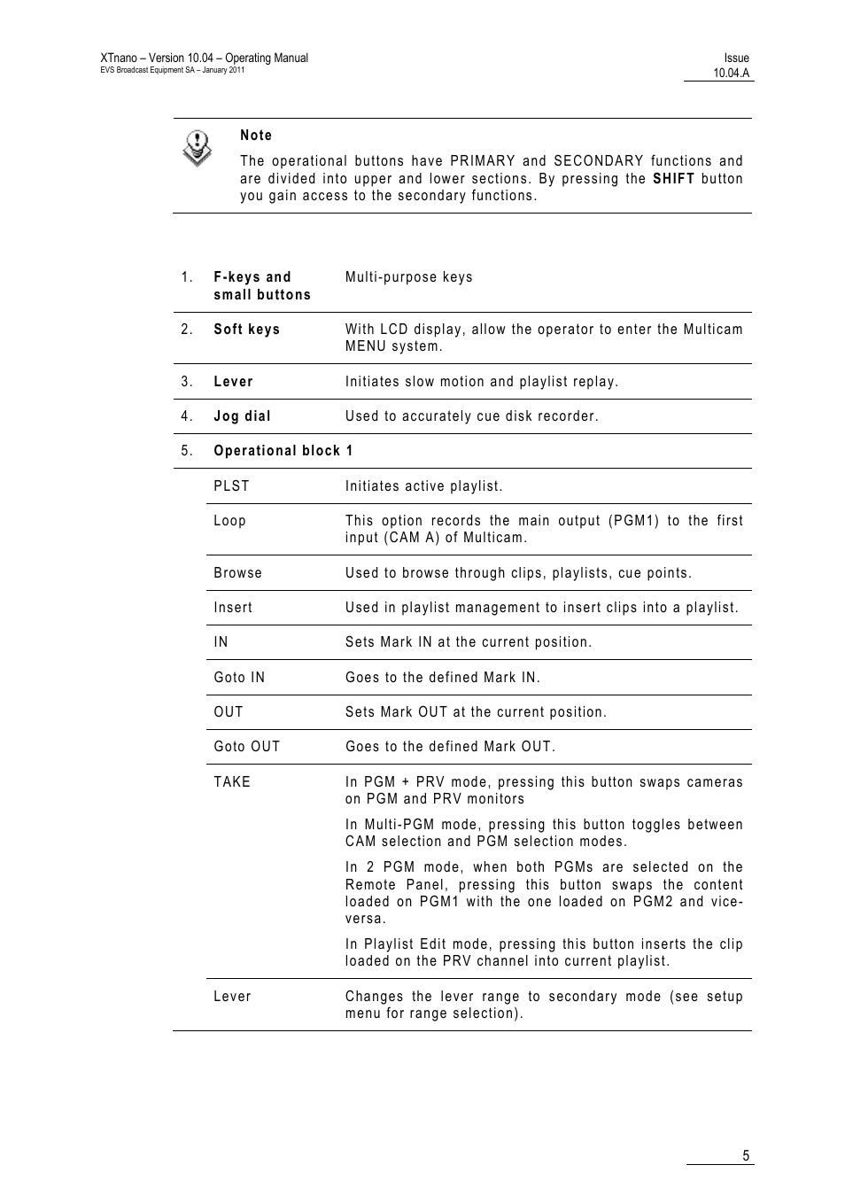 EVS XTnano Version 10.04 - January 2011 Operation Manual User Manual | Page 13 / 98