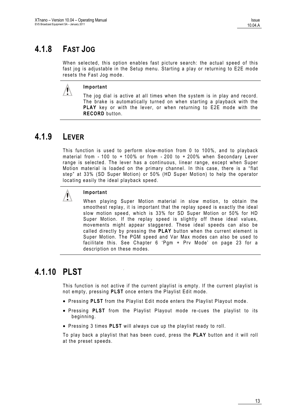8 fast jog, 9 lever, Plst | 10 plst, Ever | EVS XTnano Version 10.04 - January 2011 Operation Manual User Manual | Page 21 / 98