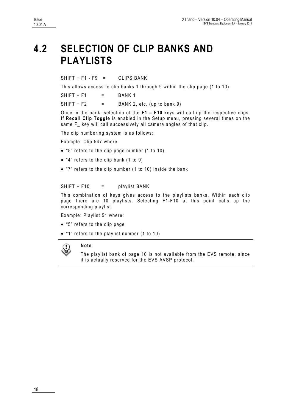 2 selection of clip banks and playlists, Aylists | EVS XTnano Version 10.04 - January 2011 Operation Manual User Manual | Page 26 / 98