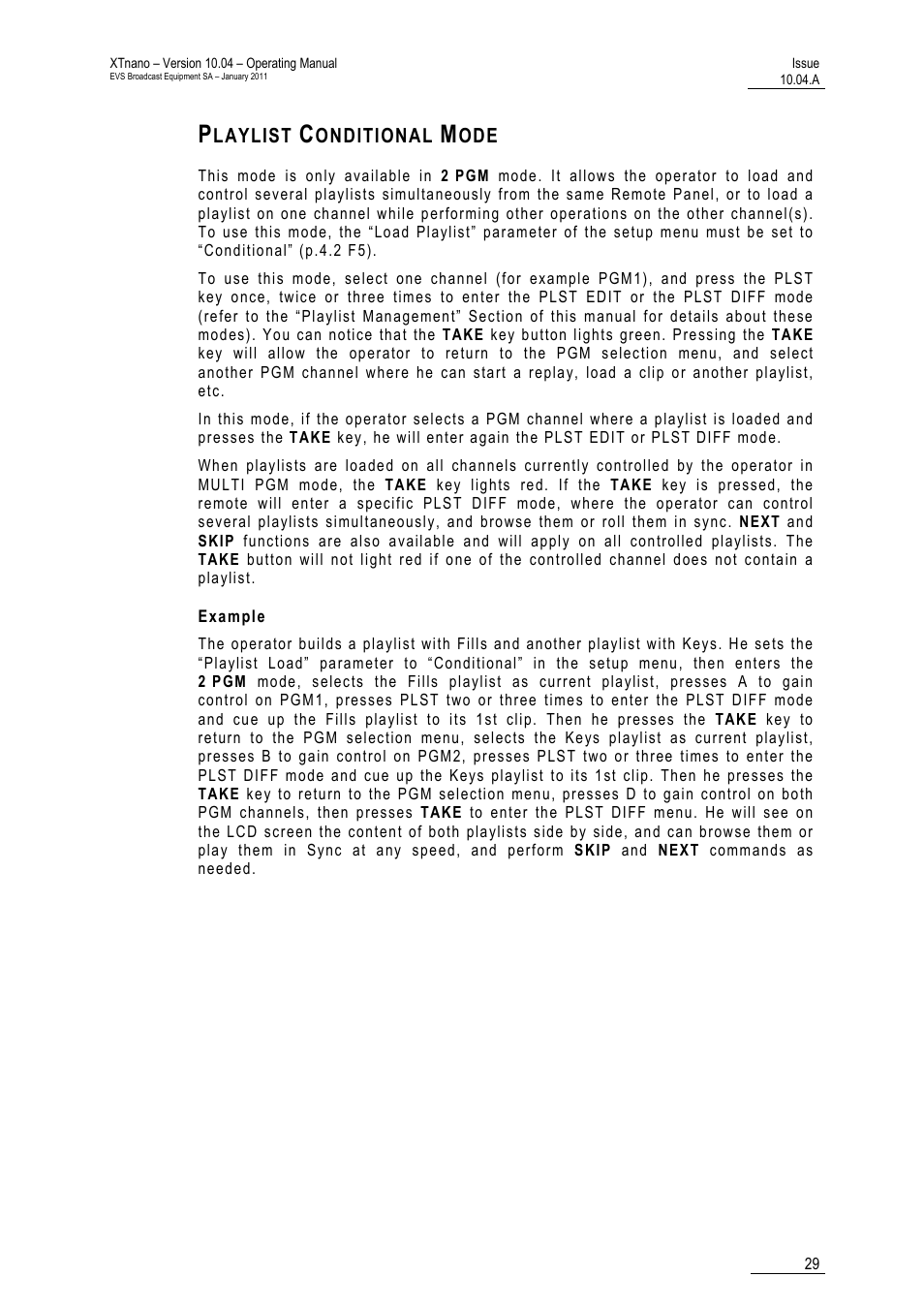 Playlist conditional mode, Example | EVS XTnano Version 10.04 - January 2011 Operation Manual User Manual | Page 37 / 98