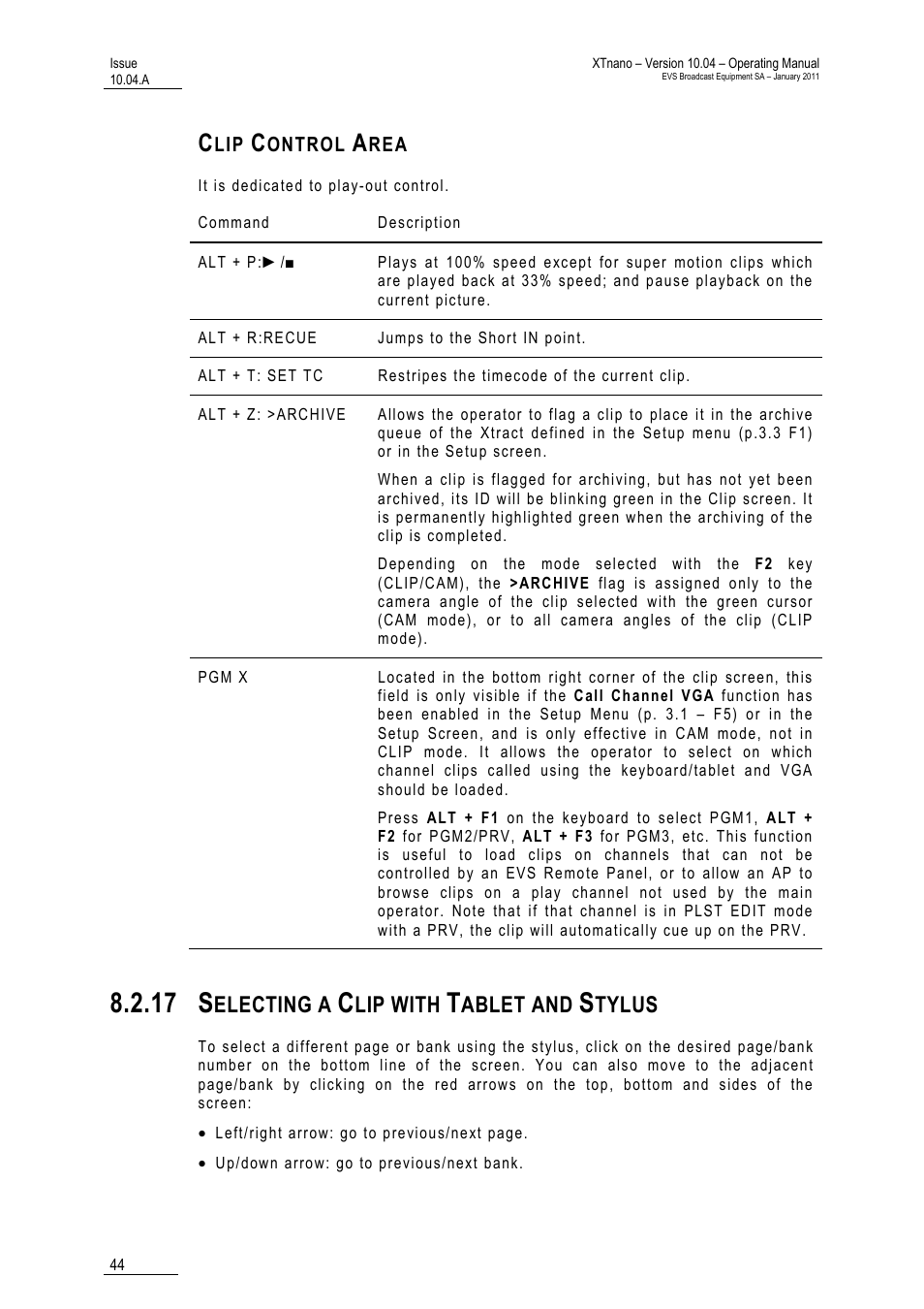 Clip control area, 17 selecting a clip with tablet and stylus, Stylus | 17 s, Electing a, Lip with, Ablet and, Tylus | EVS XTnano Version 10.04 - January 2011 Operation Manual User Manual | Page 52 / 98