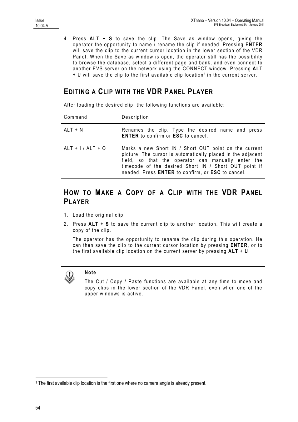 Editing a clip with the vdr panel player | EVS XTnano Version 10.04 - January 2011 Operation Manual User Manual | Page 62 / 98