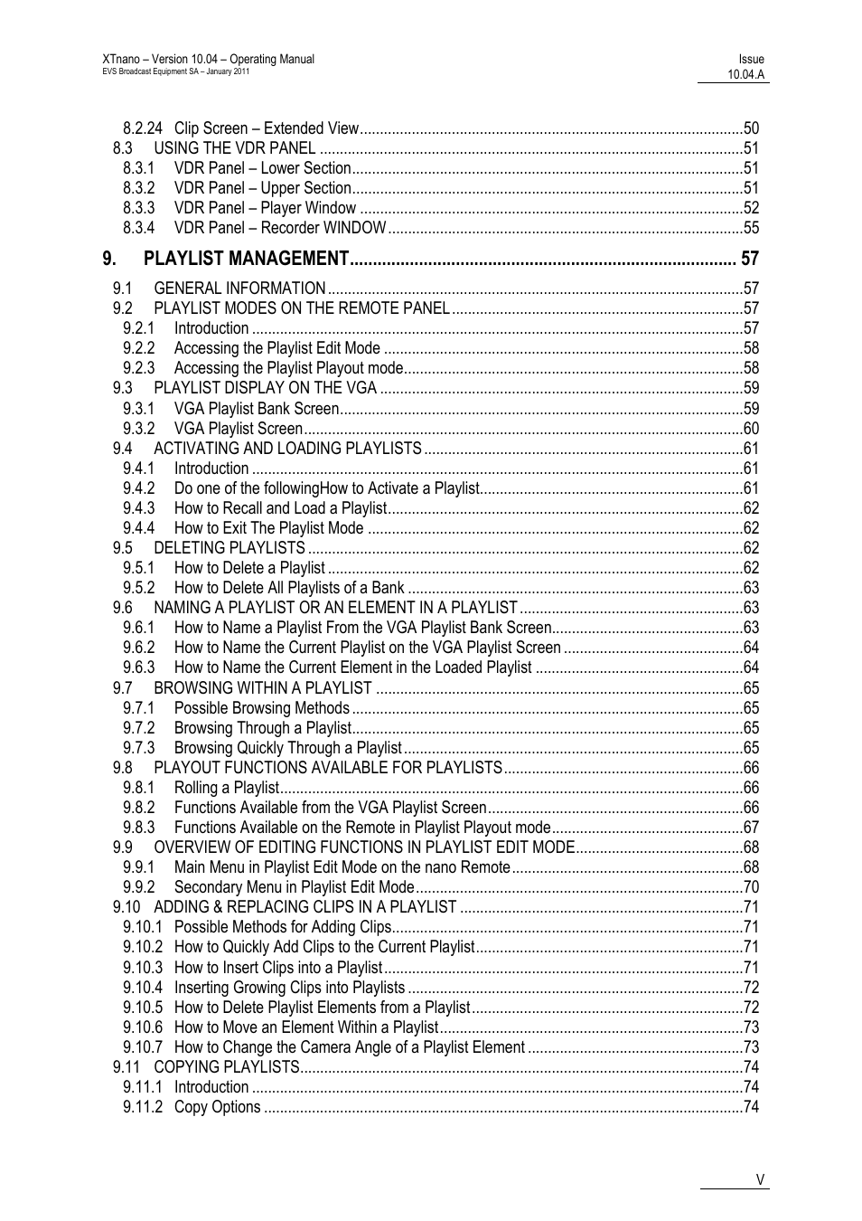 Playlist management | EVS XTnano Version 10.04 - January 2011 Operation Manual User Manual | Page 7 / 98