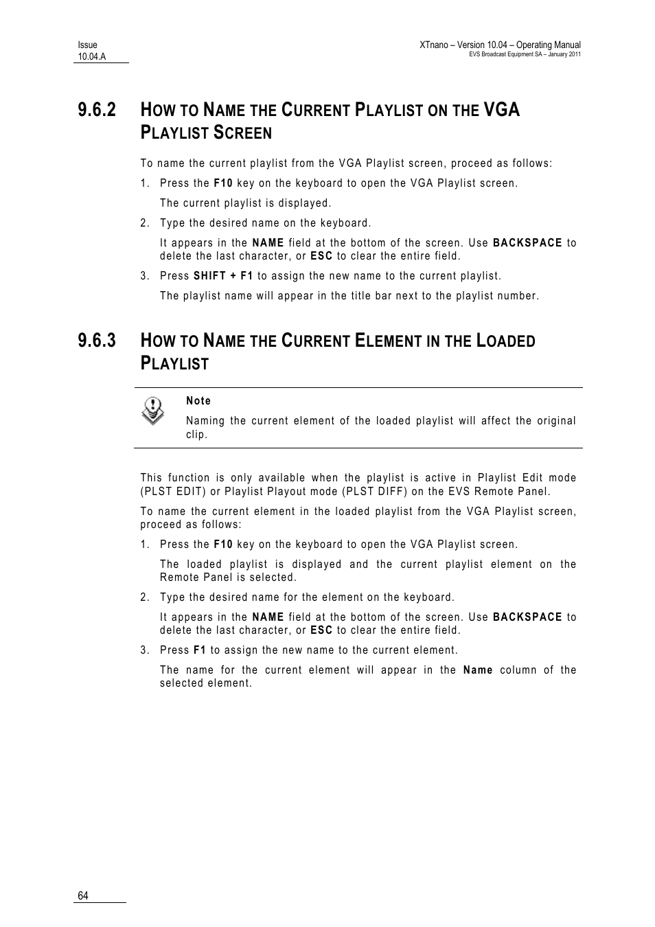 List | EVS XTnano Version 10.04 - January 2011 Operation Manual User Manual | Page 72 / 98