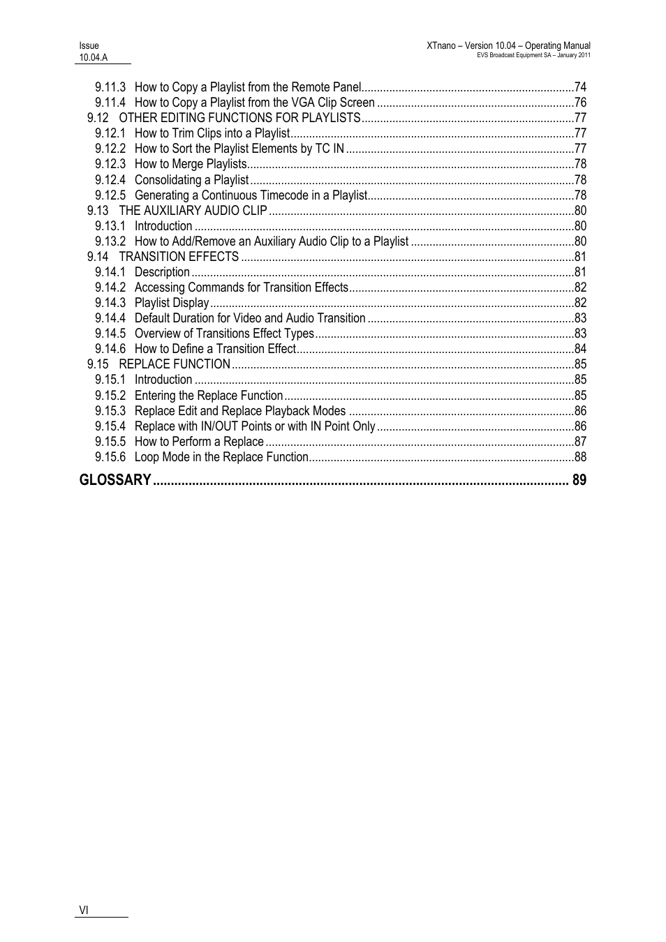Glossary | EVS XTnano Version 10.04 - January 2011 Operation Manual User Manual | Page 8 / 98