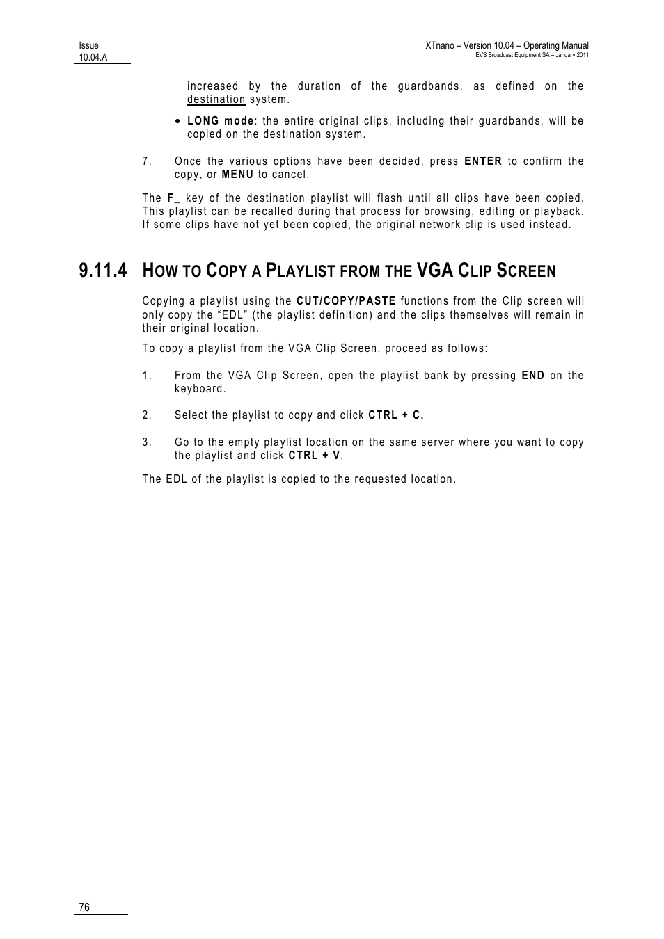 4 how to copy a playlist from the vga clip screen, Ow to, Opy a | Laylist from the, Creen | EVS XTnano Version 10.04 - January 2011 Operation Manual User Manual | Page 84 / 98