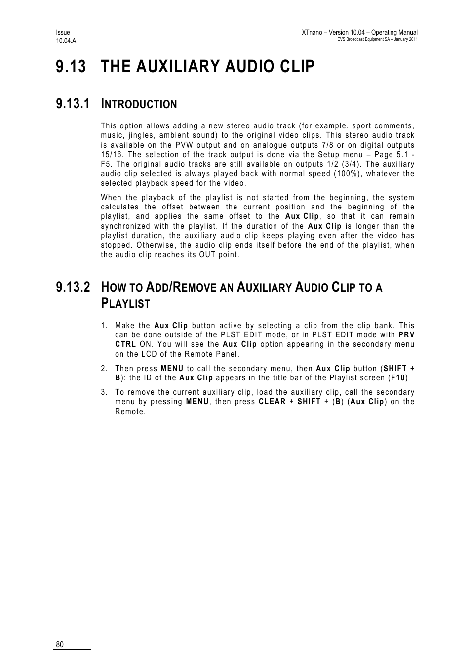 13 the auxiliary audio clip, 1 introduction | EVS XTnano Version 10.04 - January 2011 Operation Manual User Manual | Page 88 / 98
