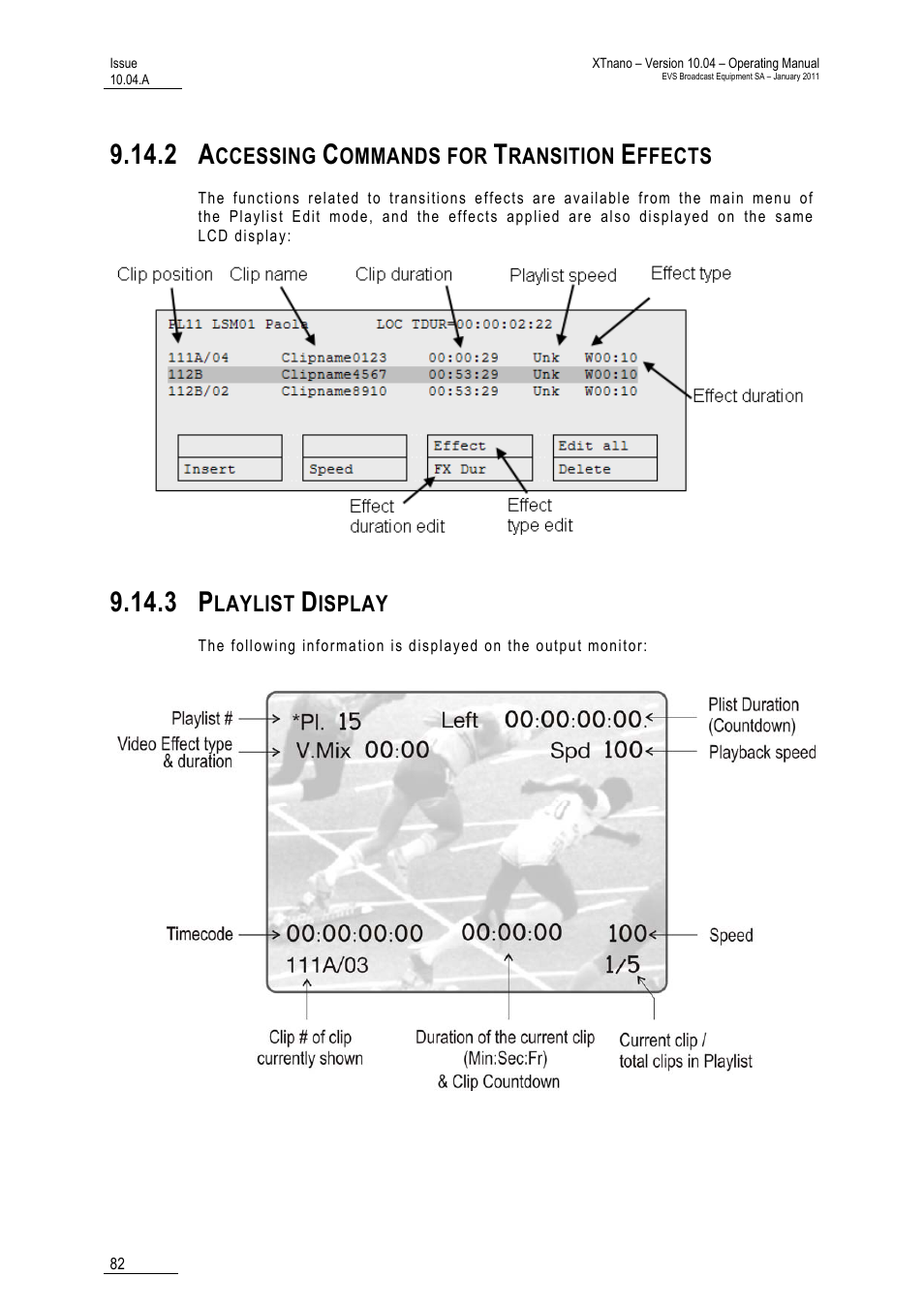 2 accessing commands for transition effects, 3 playlist display | EVS XTnano Version 10.04 - January 2011 Operation Manual User Manual | Page 90 / 98