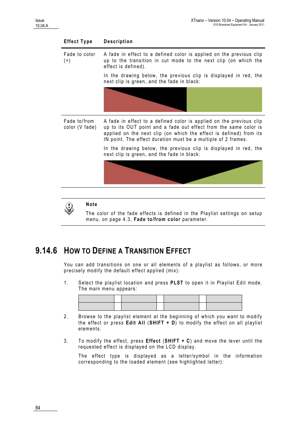 6 how to define a transition effect, Ow to, Efine a | Ransition, Ffect | EVS XTnano Version 10.04 - January 2011 Operation Manual User Manual | Page 92 / 98