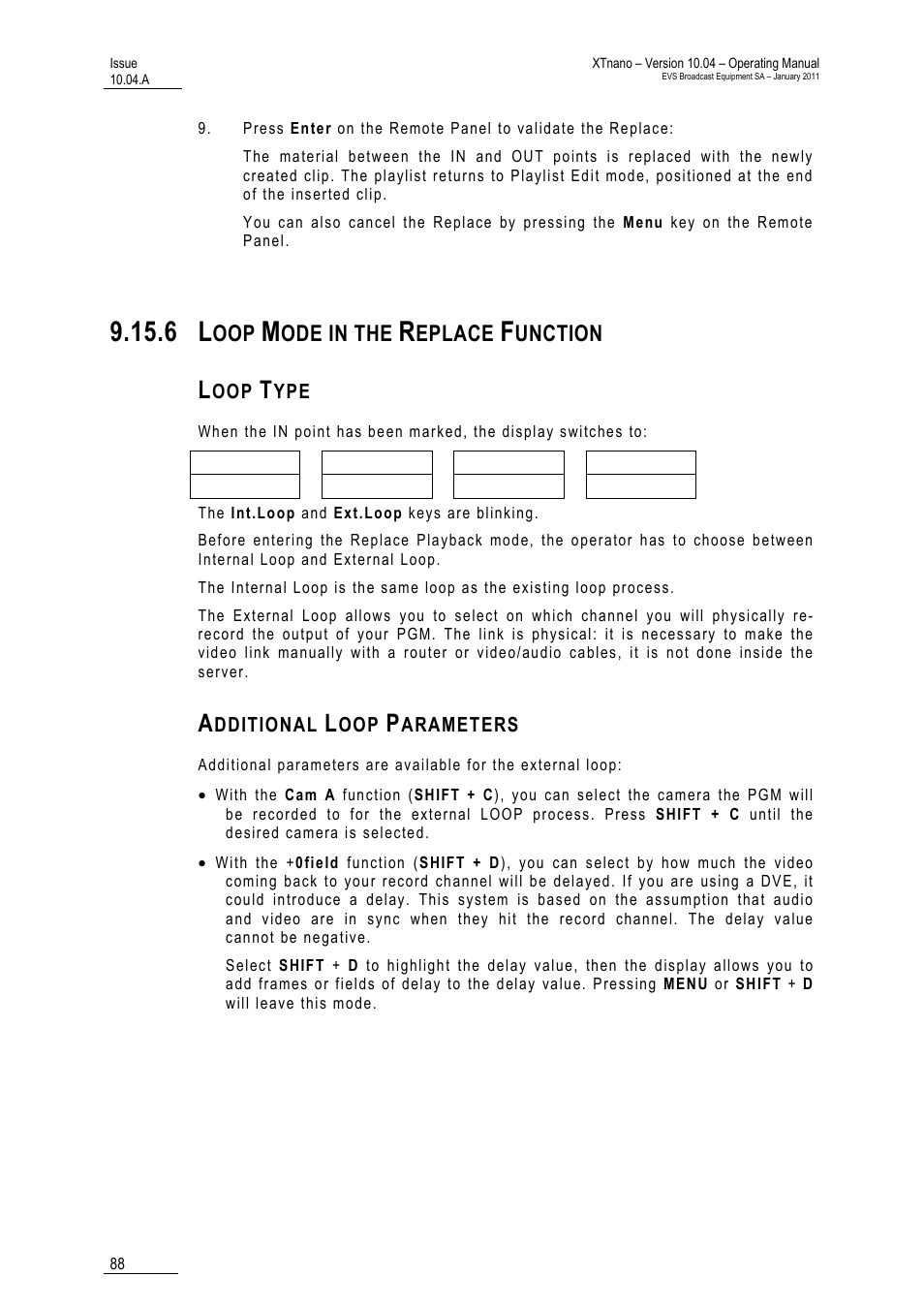 6 loop mode in the replace function, Loop type, Additional loop parameters | Loop mode in the replace, Function, Ode in the, Eplace, Unction | EVS XTnano Version 10.04 - January 2011 Operation Manual User Manual | Page 96 / 98
