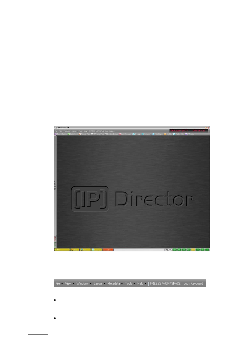 Ip director main window, 1 introduction, Menu bar | EVS IPDirector Version 4.4 - March 2008 Part 1 User's Manual User Manual | Page 21 / 66