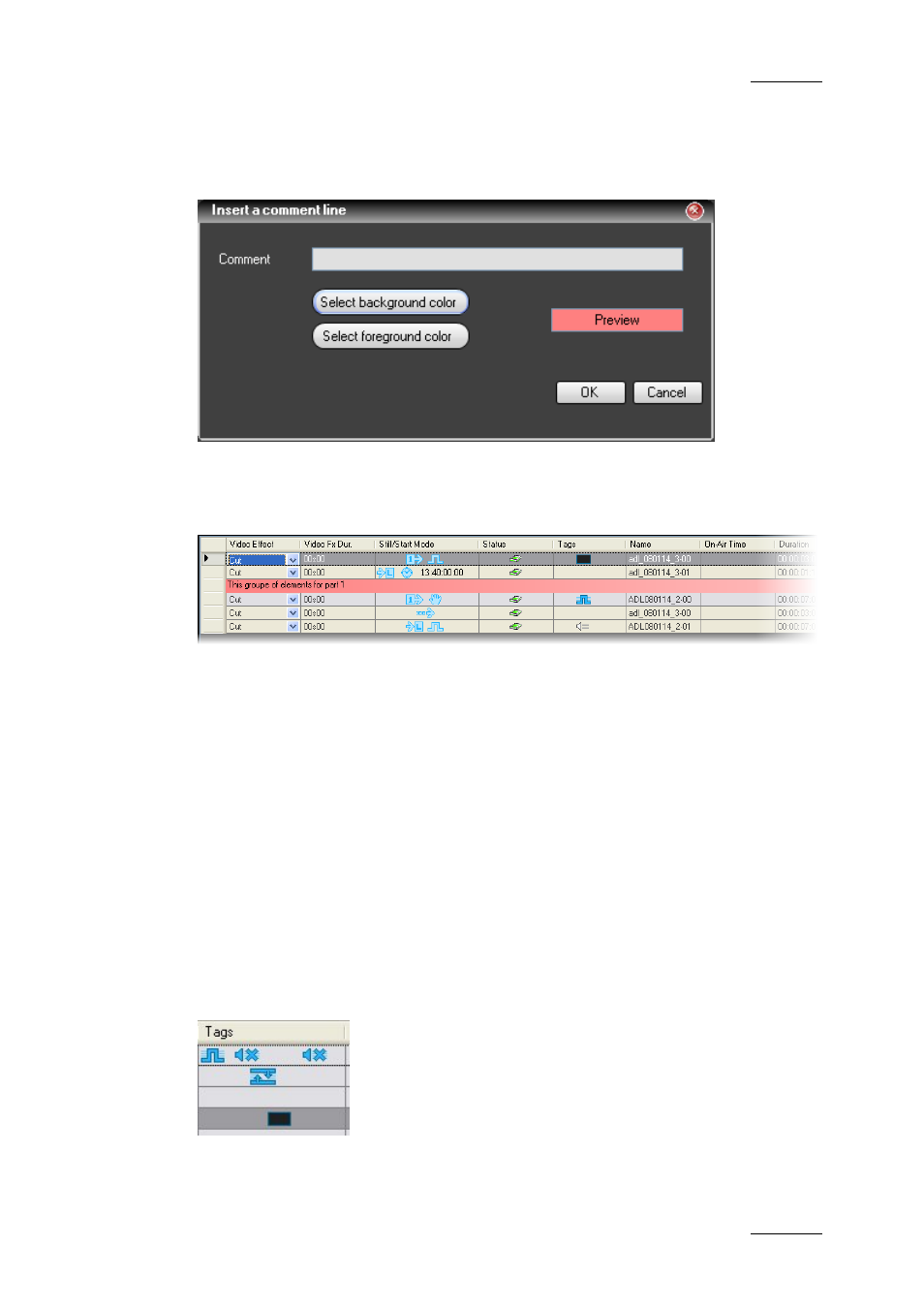 Insert a comment, Edit a comment, Insert tag | Introduction | EVS IPDirector Version 4.4 - March 2008 Part 3 User's Manual User Manual | Page 146 / 188