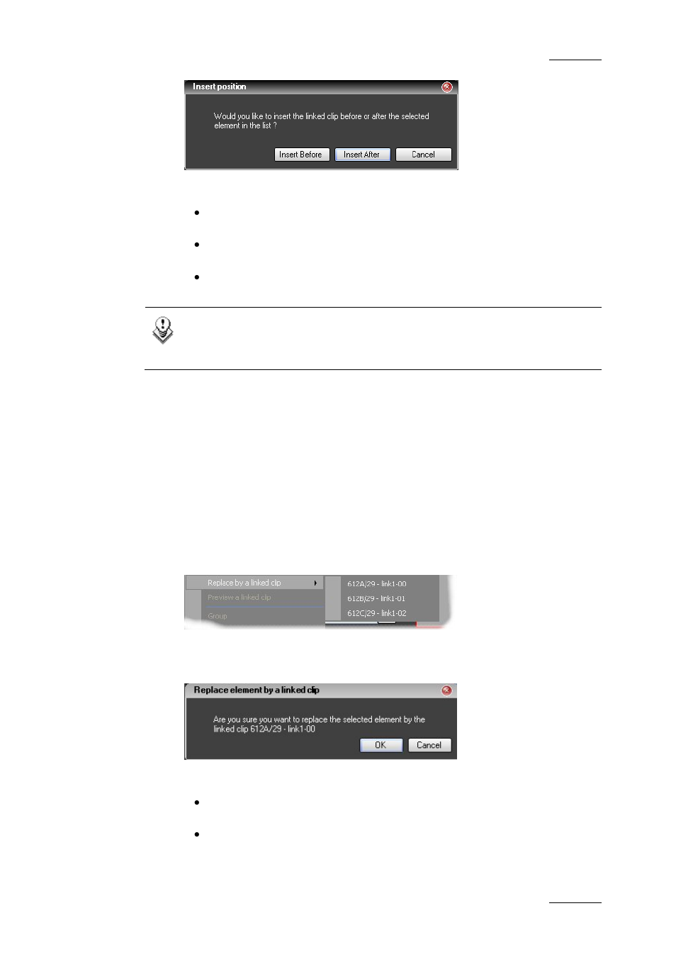 Replace by a linked clip, Eplace by a linked clip | EVS IPDirector Version 4.4 - March 2008 Part 3 User's Manual User Manual | Page 152 / 188