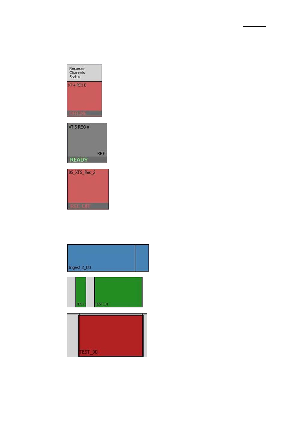 1 recorder channel status, 2 clip status, Ecorder | Hannel, Tatus | EVS IPDirector Version 4.4 - March 2008 Part 3 User's Manual User Manual | Page 20 / 188