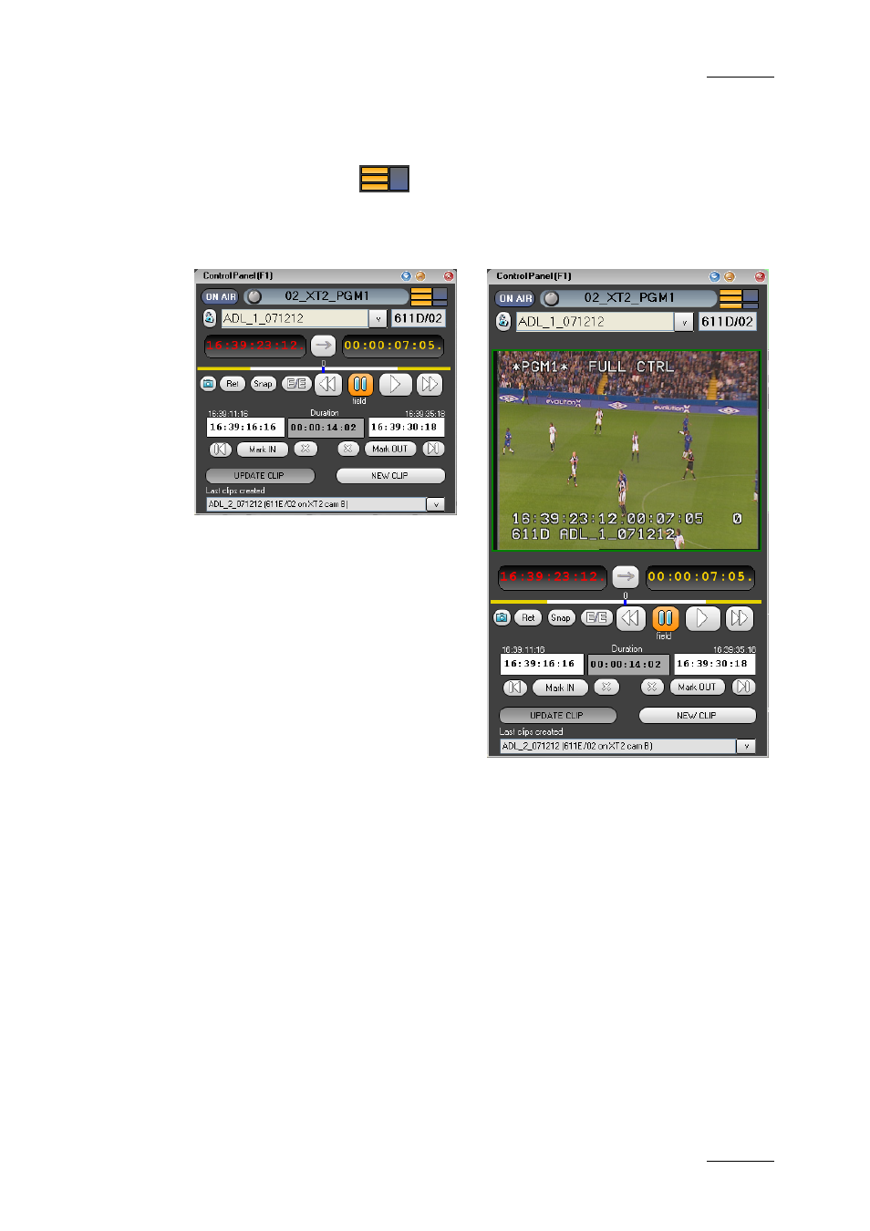 Clip creation view | EVS IPDirector Version 4.4 - March 2008 Part 3 User's Manual User Manual | Page 42 / 188