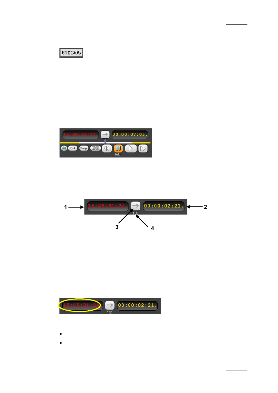 6 lsm id field, 5 transport functions pane, 1 time information group box | 2 left timecode field, Transport functions pane, 6 lsm | EVS IPDirector Version 4.4 - March 2008 Part 3 User's Manual User Manual | Page 48 / 188