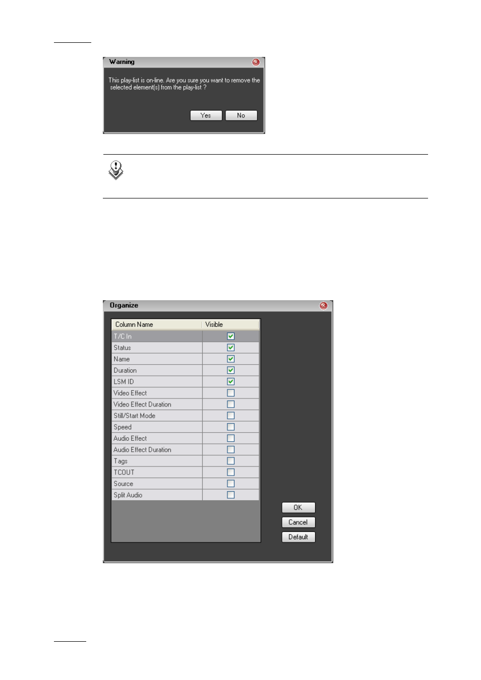 Organizing the columns in the element list | EVS IPDirector Version 4.4 - March 2008 Part 3 User's Manual User Manual | Page 81 / 188