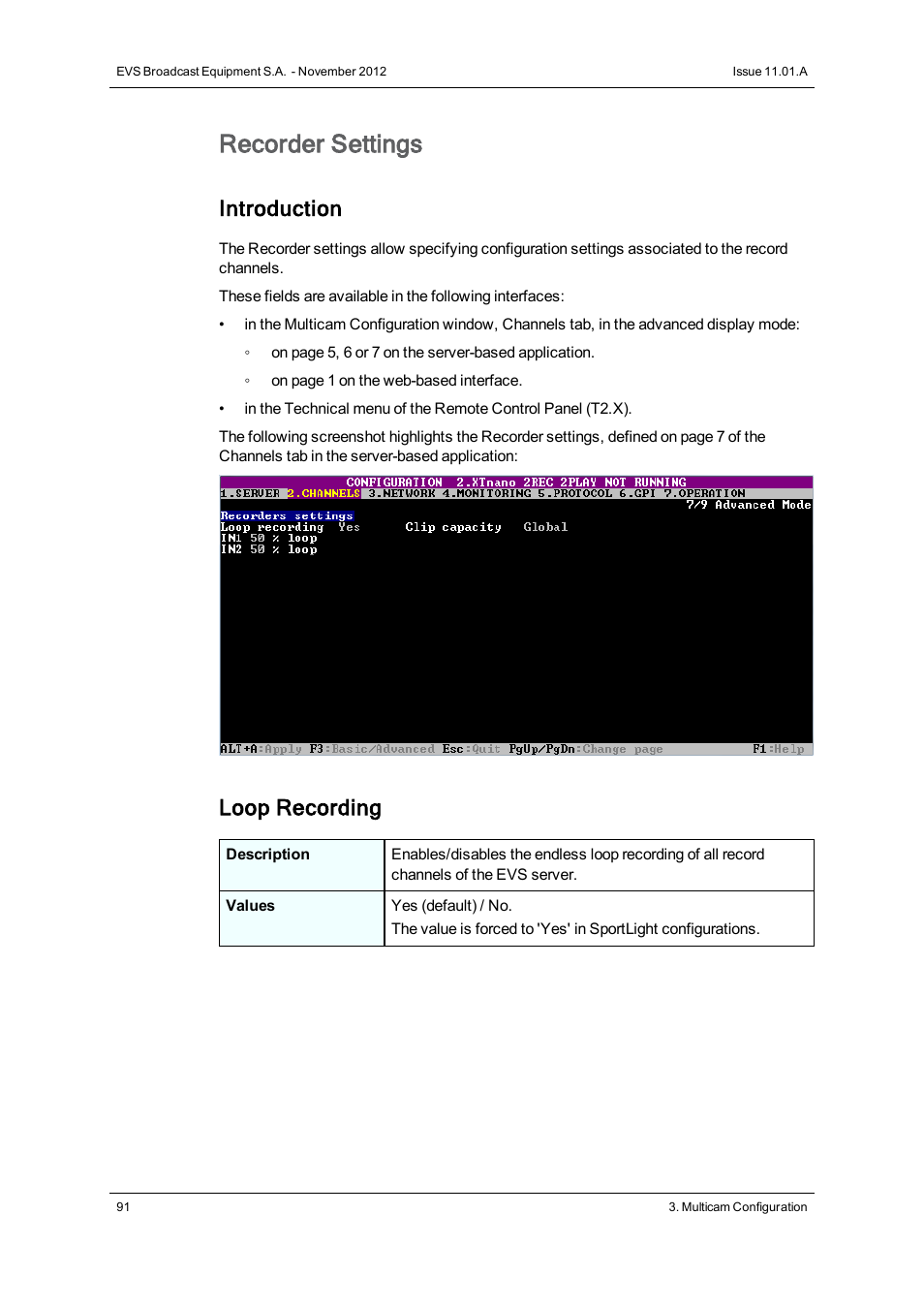 Recorder settings, Introduction, Loop recording | EVS XTnano Version 11.01 - November 2012 Configuration Manual User Manual | Page 101 / 182