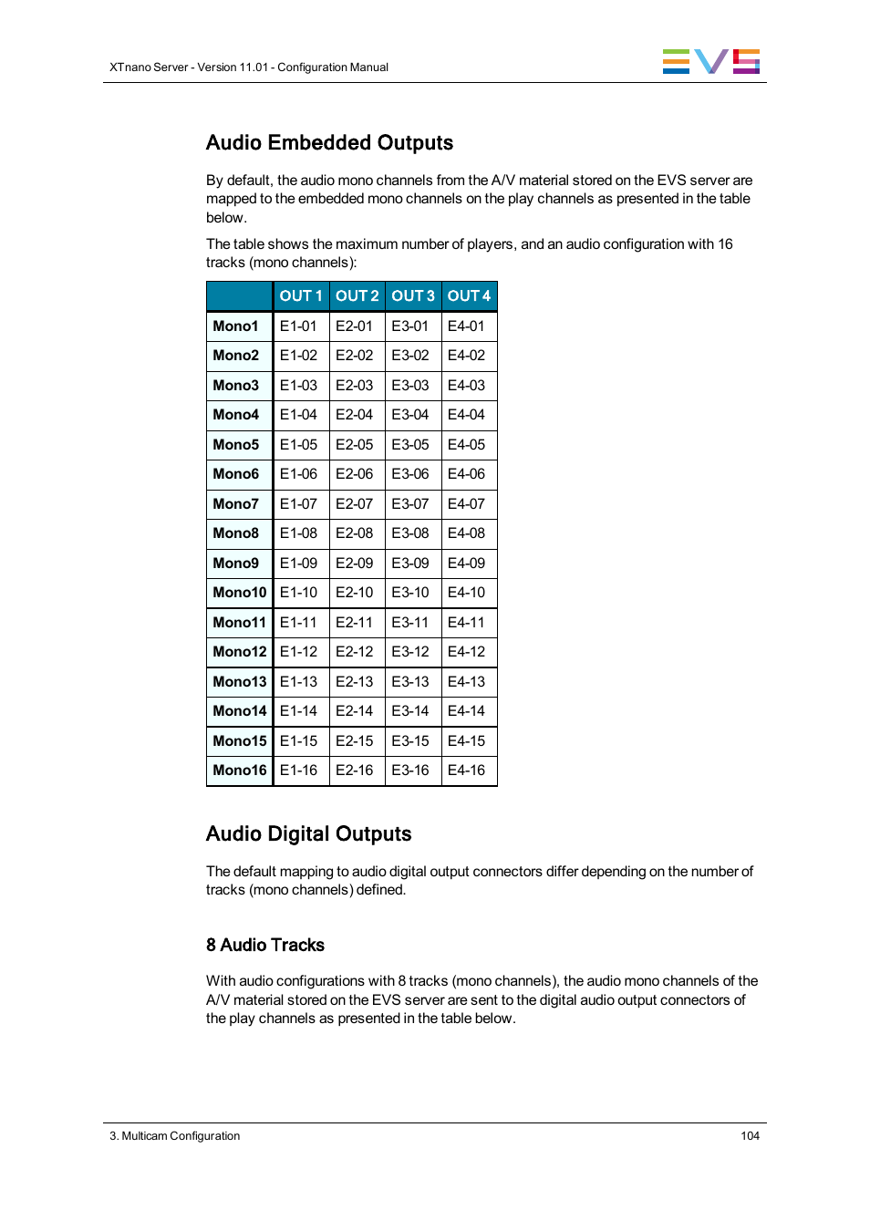 Audio embedded outputs, Audio digital outputs | EVS XTnano Version 11.01 - November 2012 Configuration Manual User Manual | Page 114 / 182