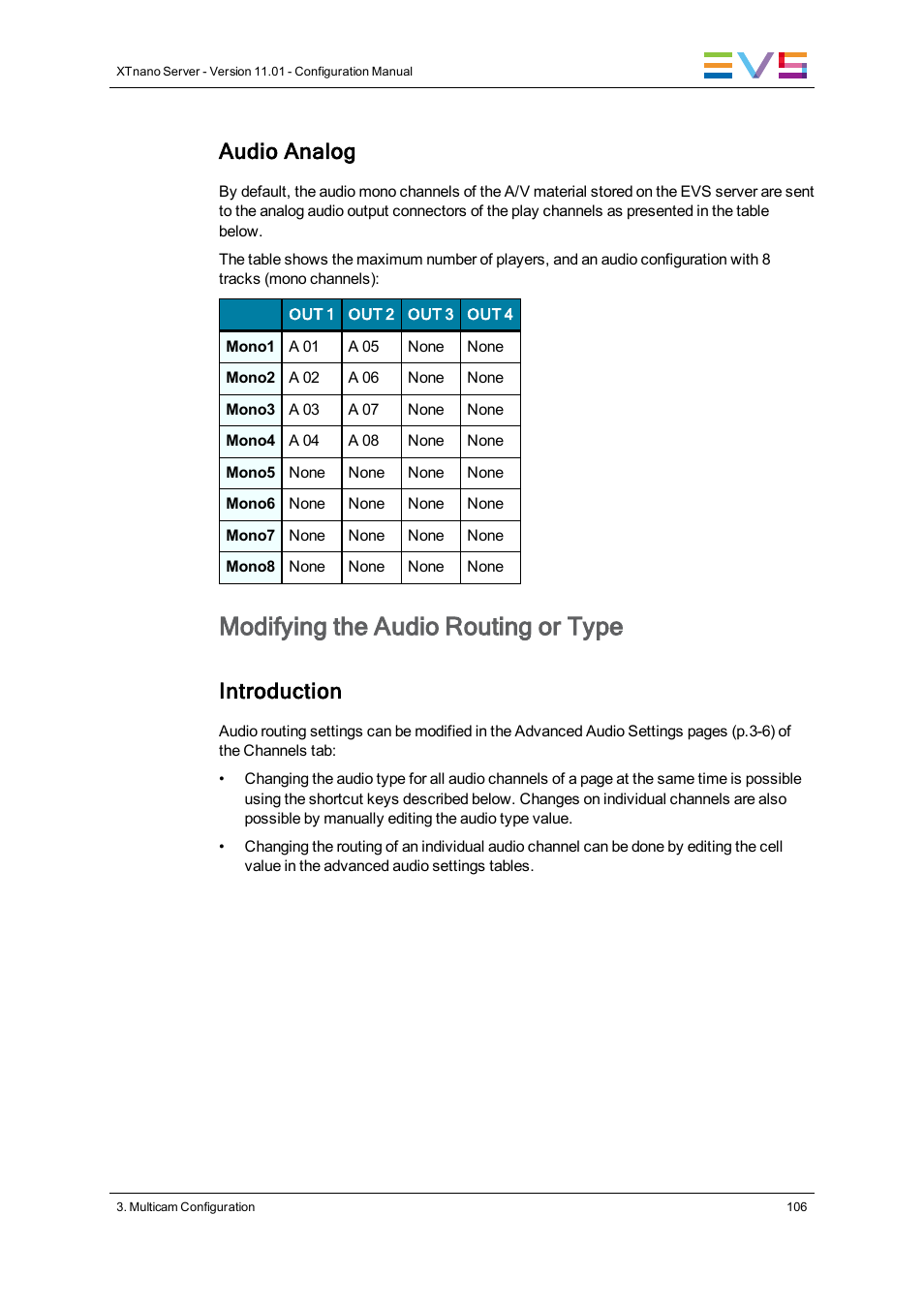 Modifying the audio routing or type, Audio analog, Introduction | EVS XTnano Version 11.01 - November 2012 Configuration Manual User Manual | Page 116 / 182