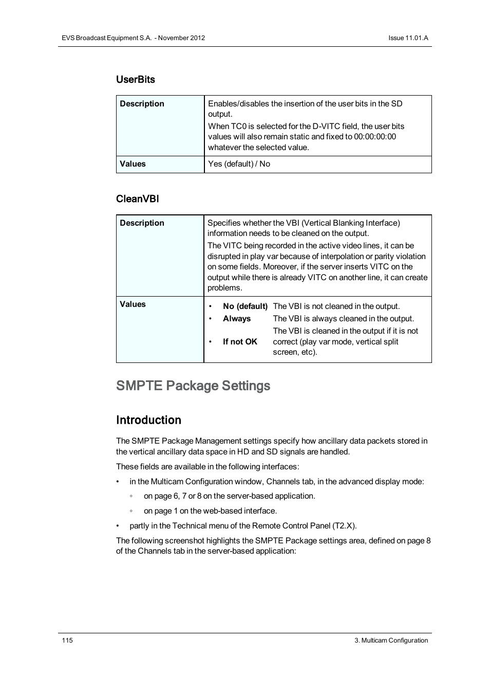 Smpte 334m packets management settings, Smpte package settings, Introduction | EVS XTnano Version 11.01 - November 2012 Configuration Manual User Manual | Page 125 / 182