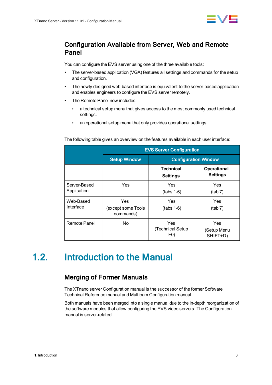 Introduction to the manual, Merging of former manuals | EVS XTnano Version 11.01 - November 2012 Configuration Manual User Manual | Page 13 / 182