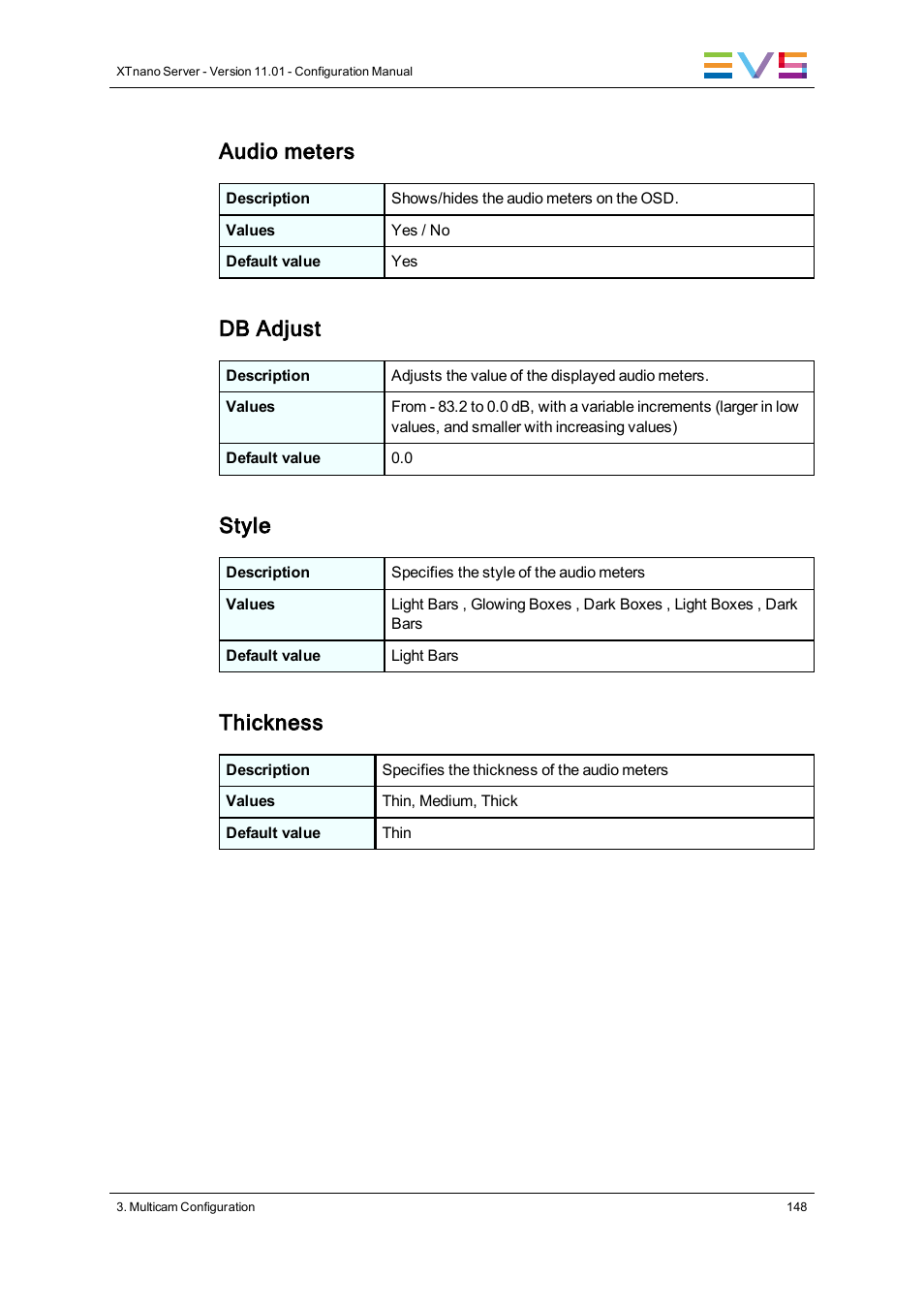 Audio meters, Db adjust, Style | Thickness | EVS XTnano Version 11.01 - November 2012 Configuration Manual User Manual | Page 158 / 182