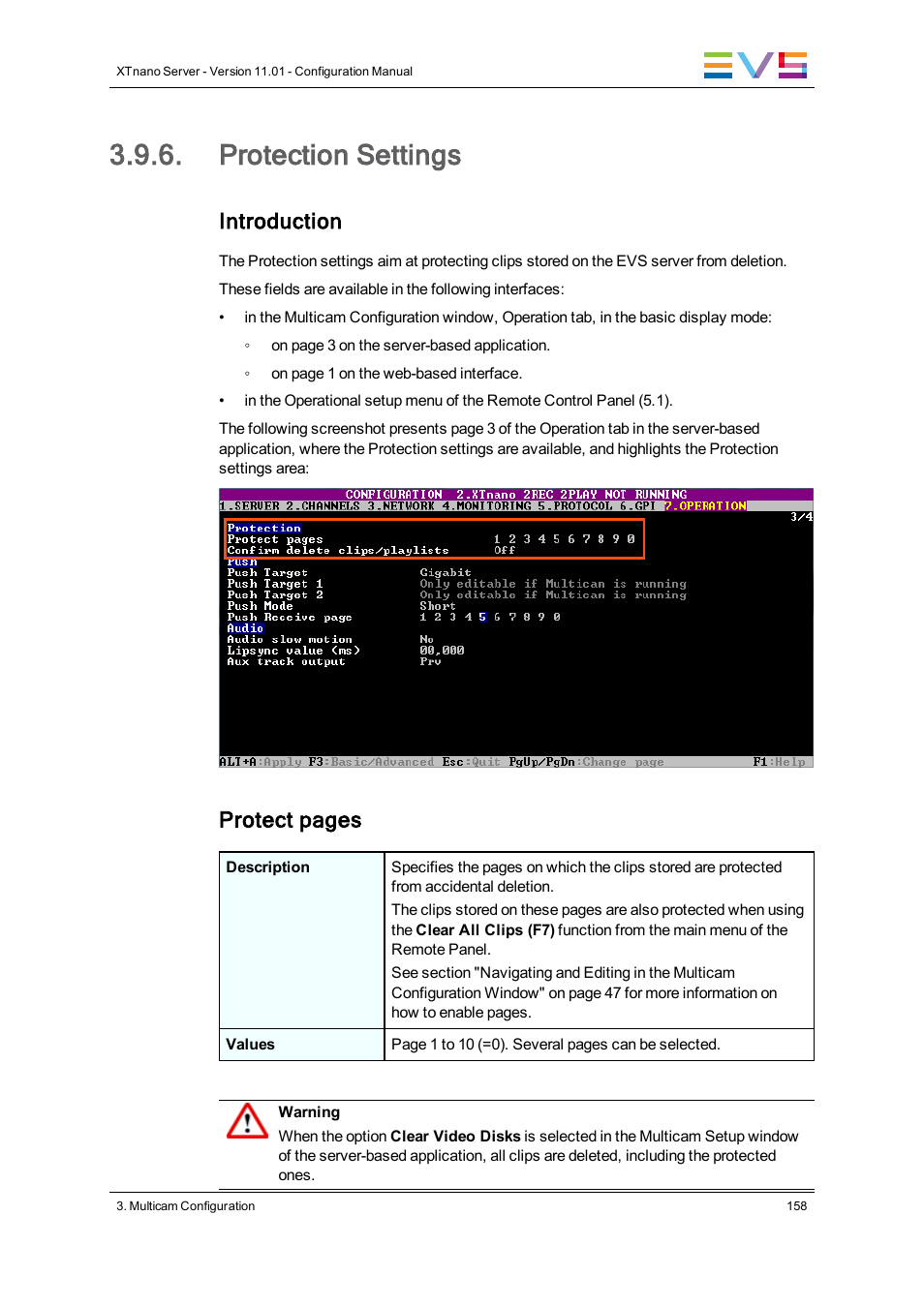 Protection settings, Introduction, Protect pages | EVS XTnano Version 11.01 - November 2012 Configuration Manual User Manual | Page 168 / 182