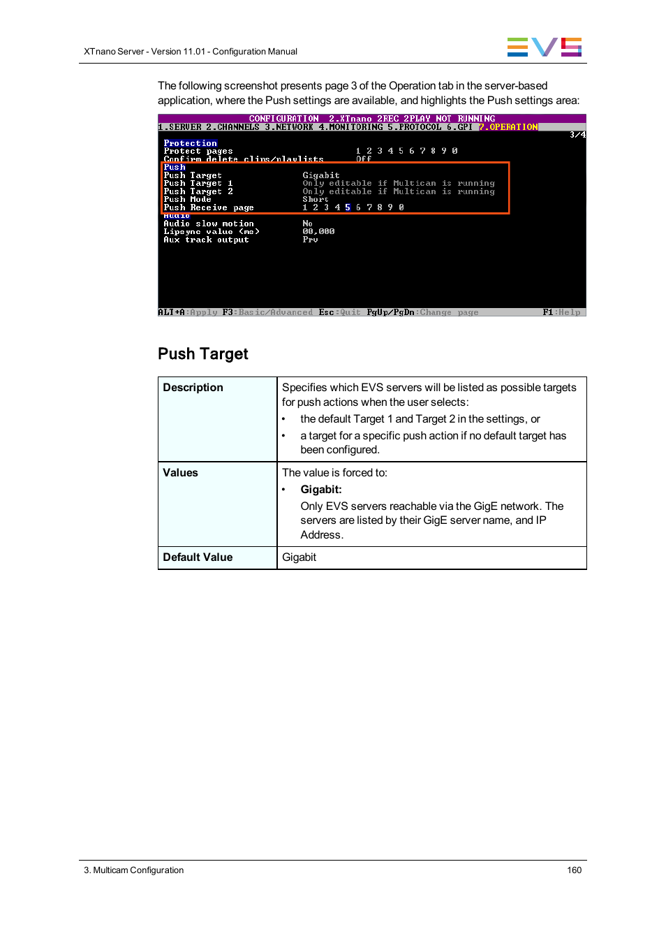 Push target | EVS XTnano Version 11.01 - November 2012 Configuration Manual User Manual | Page 170 / 182