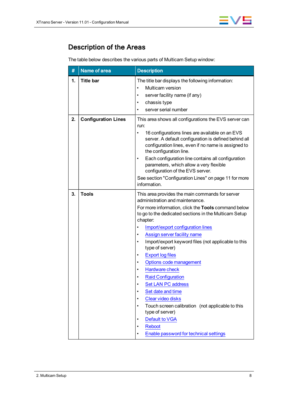 Description of the areas | EVS XTnano Version 11.01 - November 2012 Configuration Manual User Manual | Page 18 / 182