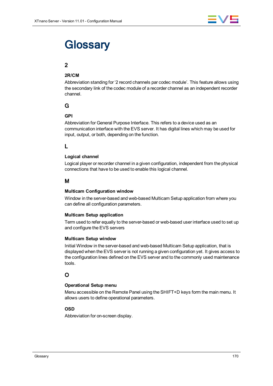 Glossary | EVS XTnano Version 11.01 - November 2012 Configuration Manual User Manual | Page 180 / 182