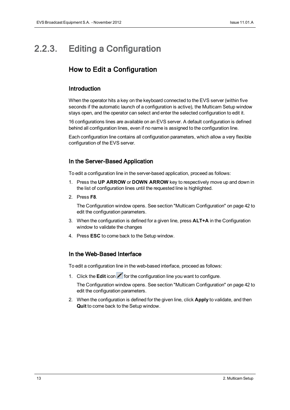 Editing a configuration, How to edit a configuration | EVS XTnano Version 11.01 - November 2012 Configuration Manual User Manual | Page 23 / 182