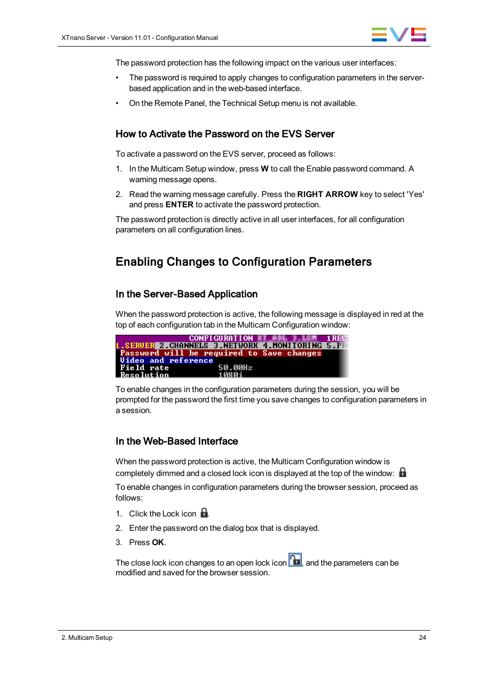 Enabling changes to configuration parameters | EVS XTnano Version 11.01 - November 2012 Configuration Manual User Manual | Page 34 / 182