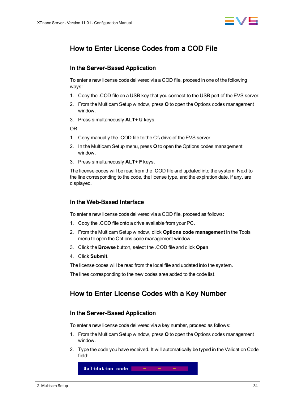 How to enter license codes from a cod file, How to enter license codes with a key number | EVS XTnano Version 11.01 - November 2012 Configuration Manual User Manual | Page 44 / 182