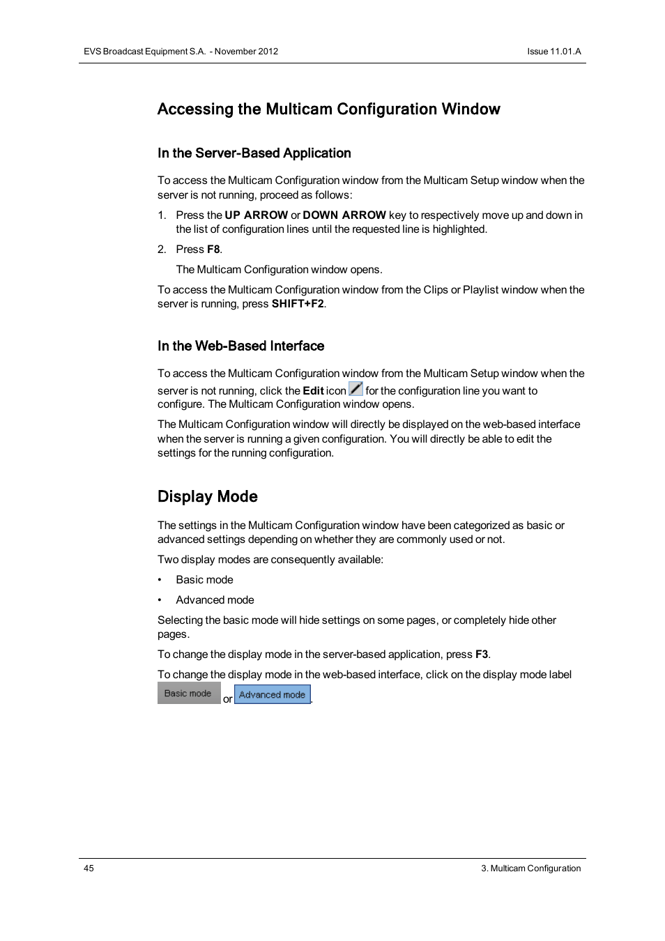 Accessing the multicam configuration window, Display mode | EVS XTnano Version 11.01 - November 2012 Configuration Manual User Manual | Page 55 / 182