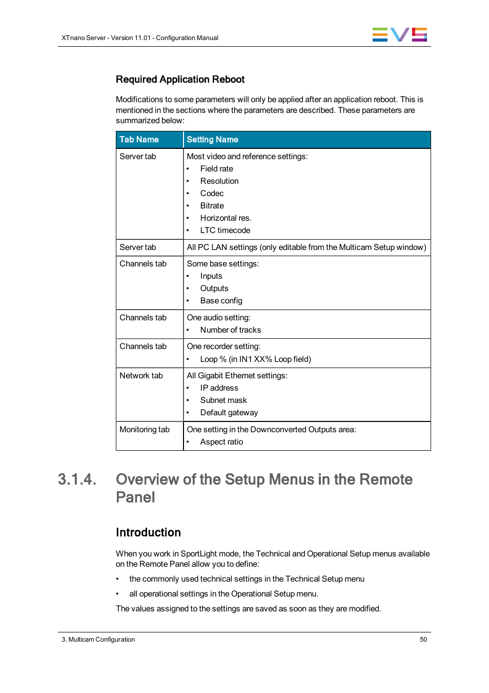Overview of the setup menus in the remote panel, Introduction | EVS XTnano Version 11.01 - November 2012 Configuration Manual User Manual | Page 60 / 182