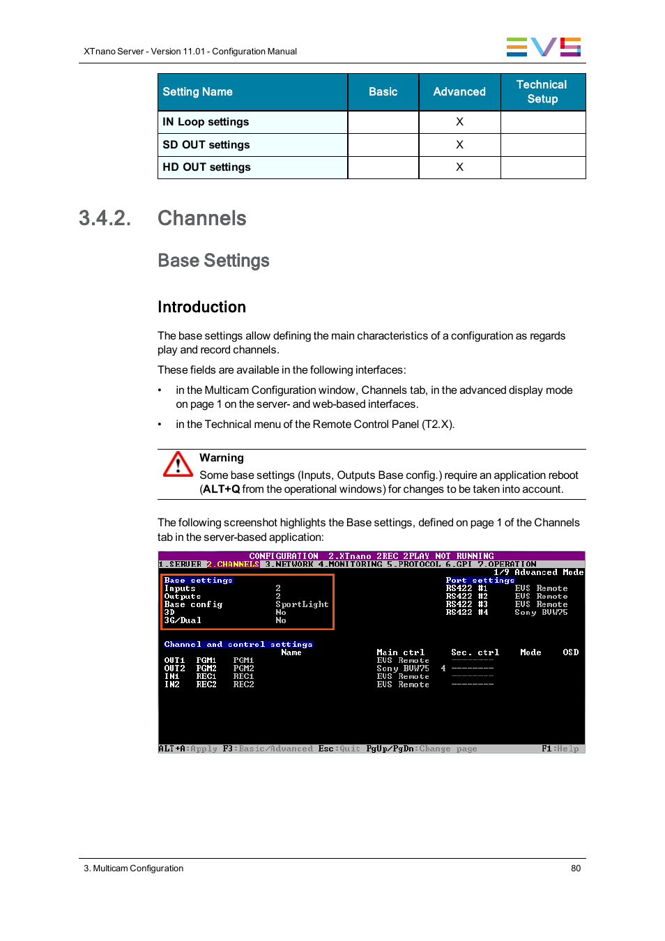 Channels, Base settings, Introduction | EVS XTnano Version 11.01 - November 2012 Configuration Manual User Manual | Page 90 / 182