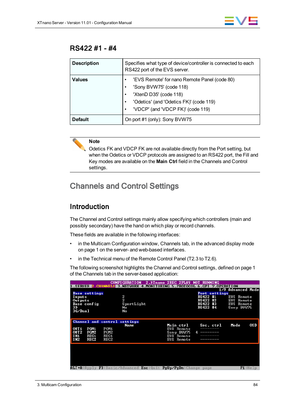 Channels and control settings, Introduction | EVS XTnano Version 11.01 - November 2012 Configuration Manual User Manual | Page 94 / 182