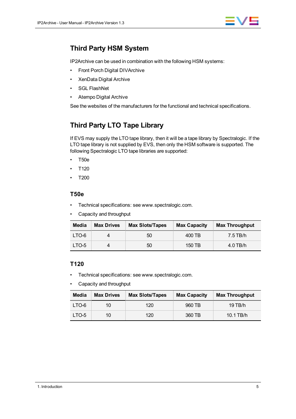 Third party hsm system, Third party lto tape library | EVS IP2Archive Version 1.3 - July 2013 User Manual User Manual | Page 13 / 35