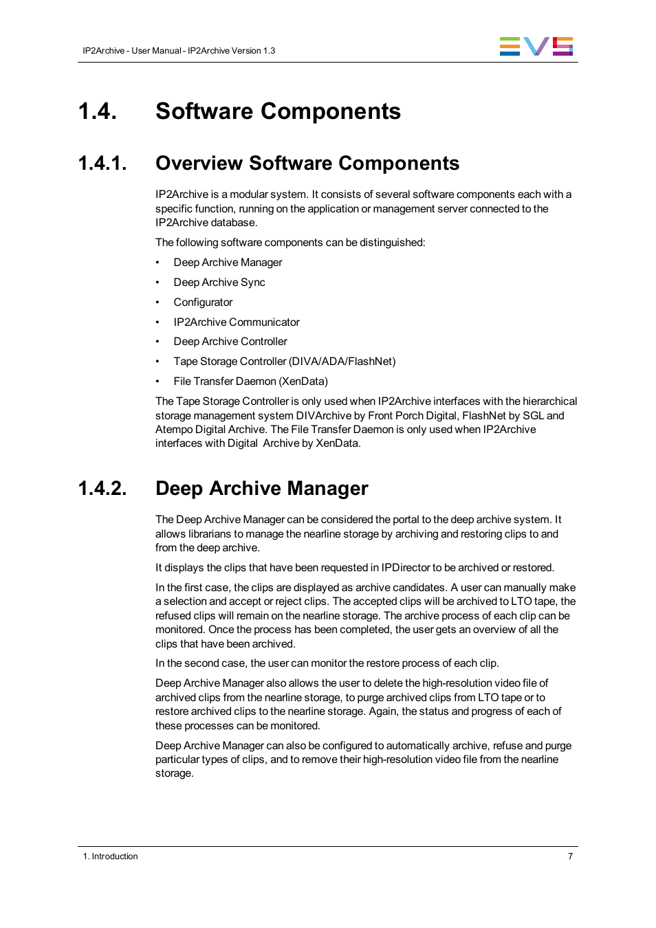 Software components, Overview software components, Deep archive manager | EVS IP2Archive Version 1.3 - July 2013 User Manual User Manual | Page 15 / 35