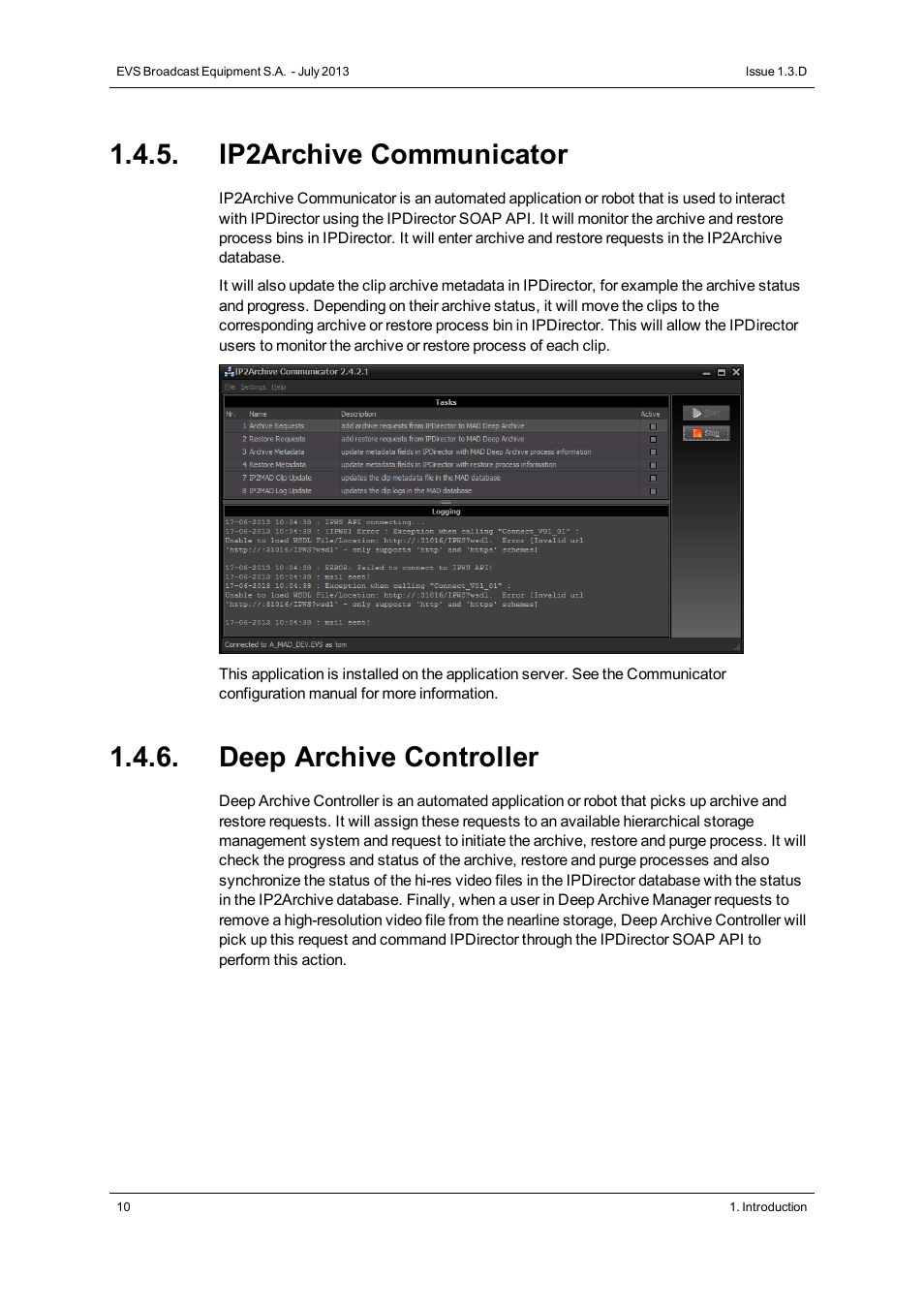 Ip2archive communicator, Deep archive controller | EVS IP2Archive Version 1.3 - July 2013 User Manual User Manual | Page 18 / 35