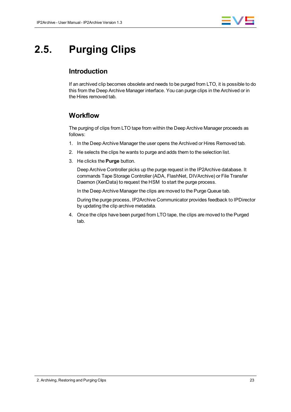 Purging clips, Introduction, Workflow | EVS IP2Archive Version 1.3 - July 2013 User Manual User Manual | Page 31 / 35