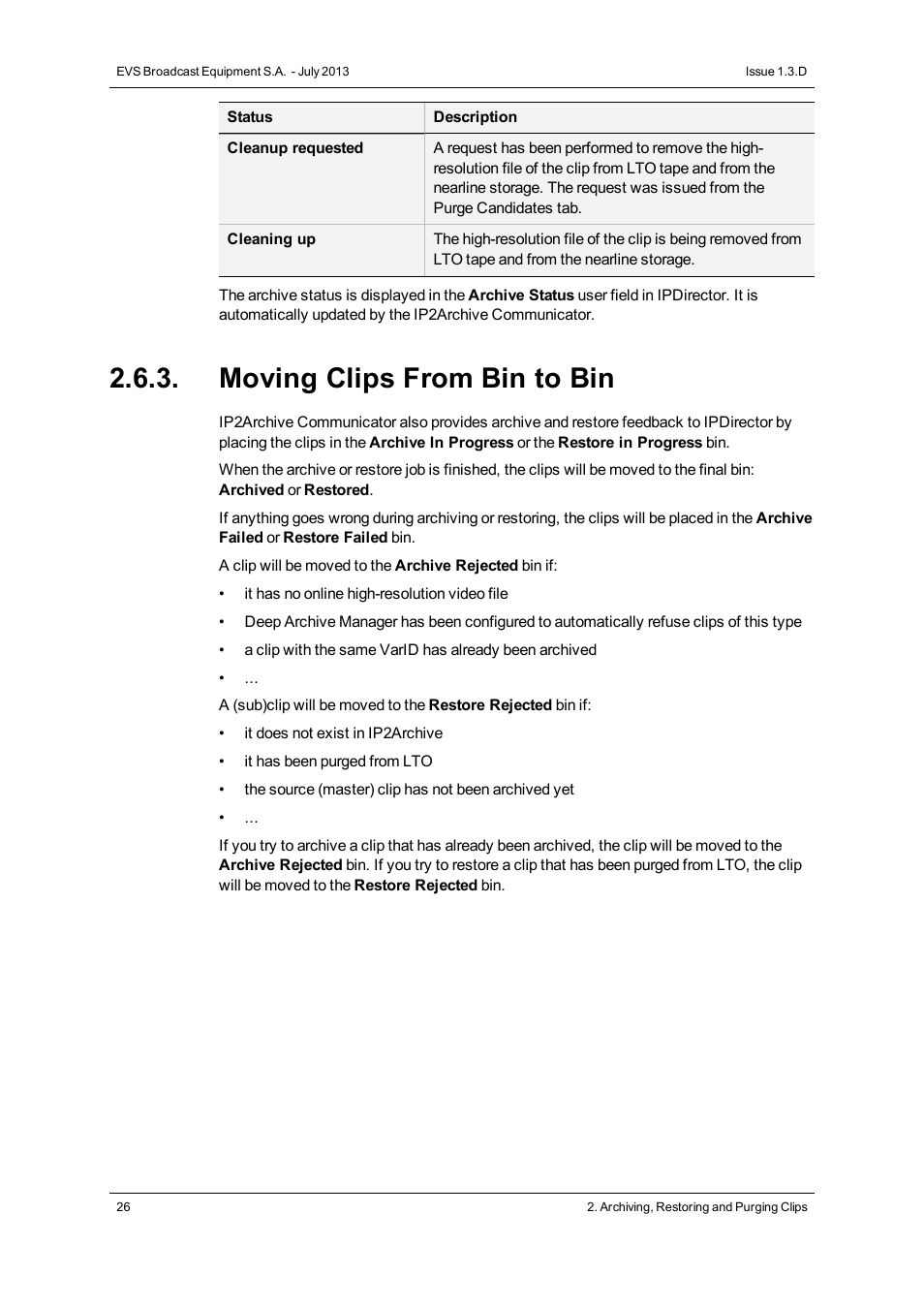 Moving clips from bin to bin | EVS IP2Archive Version 1.3 - July 2013 User Manual User Manual | Page 34 / 35