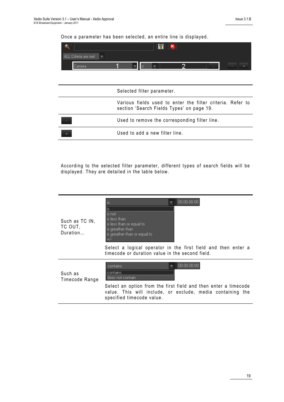 Search fields types | EVS Xedio Approval Version 3.1 - January 2011 User Manual User Manual | Page 24 / 32