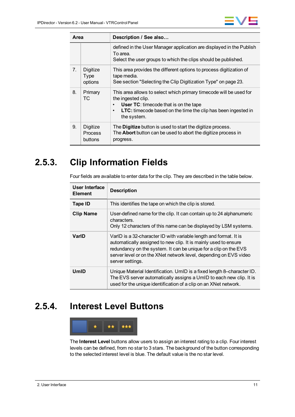 Clip information fields, Interest level buttons | EVS IPDirector Version 6.2 - June 2013 VTR CONTROL PANEL User Manual User Manual | Page 19 / 38